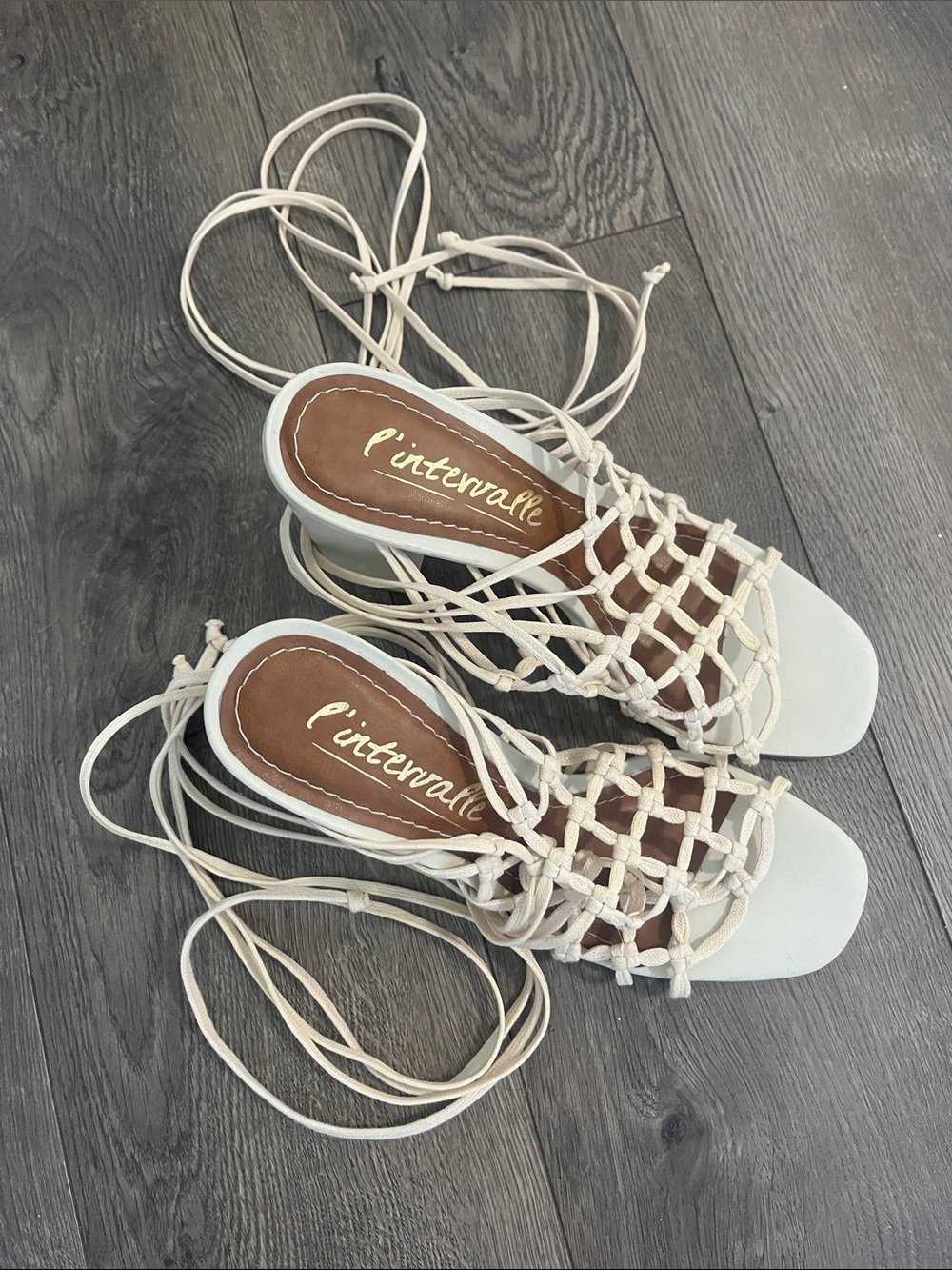 L'INTERVALLE Cream Lace-Up Woven Heeled Sandals